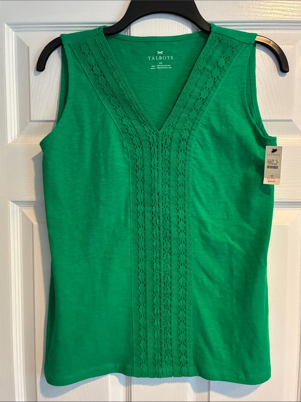 Talbots Lace-Trimmed V-Neck Sleeveless Top, Size XS, New with tags.